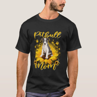 Pitbull Hond Mam Met Zonnebloem Hond Paws Moeders  T-shirt