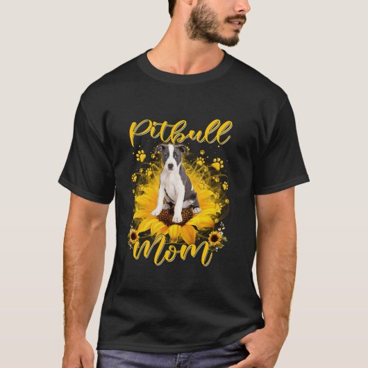 Pitbull Hond Mam Met Zonnebloem Hond Paws Moeders T-shirt (Voorkant)