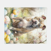 Pitbull Hond met Paaseieren Vakantie Fleece Deken (Voorkant (Horizontaal))