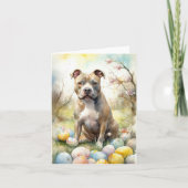 Pitbull Hond met Paaseieren Vakantie Kaart (Voorkant)
