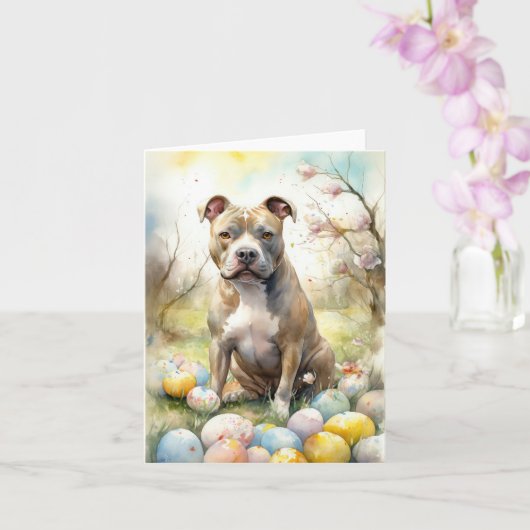 Pitbull Hond met Paaseieren Vakantie Kaart (Orchidee)