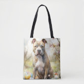 Pitbull Hond met Paaseieren Vakantie Tote Bag (Voorkant)
