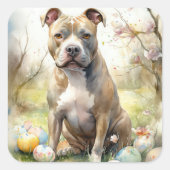 Pitbull Hond met Paaseieren Vakantie Vierkante Sticker (Voorkant)