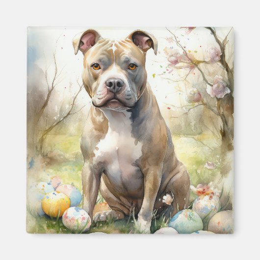 Pitbull-hond met Pasen-eieren Vakantie Magneet (Voorkant)