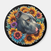 Pitbull hond omgeven door levendige zonnebloemen magneet (Voorkant)