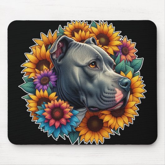 Pitbull hond omgeven door levendige zonnebloemen muismat (Voorkant)