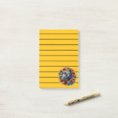 Pitbull-hond omringd door levendige zonnebloemen post-it® notes (Op bureau)