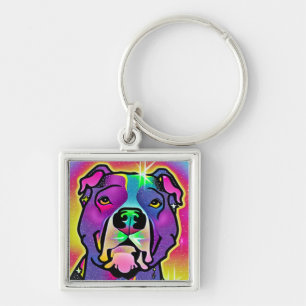 Pitbull Hond Pop Art    Sleutelhanger