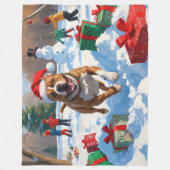 Pitbull-hond rent in de sneeuw met kerstmuts fleece deken (Voorkant)