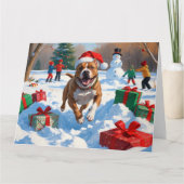 Pitbull-hond rent in de sneeuw met kerstmuts kaart (Voorkant)