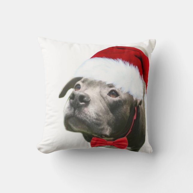 Pitbull hond Santa Hoed Kerstmis huisdier gooien k Kussen (Voorkant)
