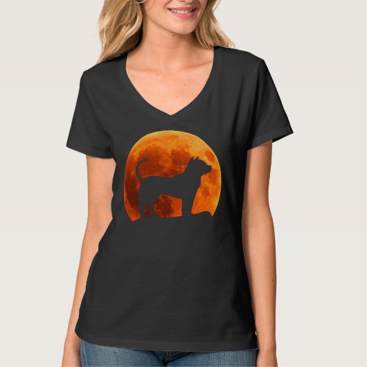 Pitbull hond silhouet in de maan t-shirt (Voorkant)