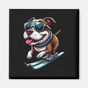Pitbull-hond skiet wintersport plezier  magneet