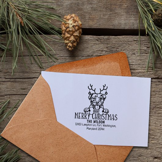 Pitbull Hond Vrolijk Kerstmis Retouradres Rubberstempel