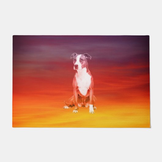 Pitbull hond zitten op het strand deurmat (Voorkant)