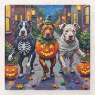 Pitbull-honden die langs de deuren gaan met Hallow Glazen Onderzetter