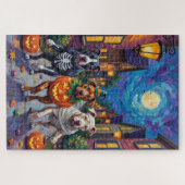 Pitbull-honden die langs de deuren gaan met Hallow Legpuzzel (Horizontaal)