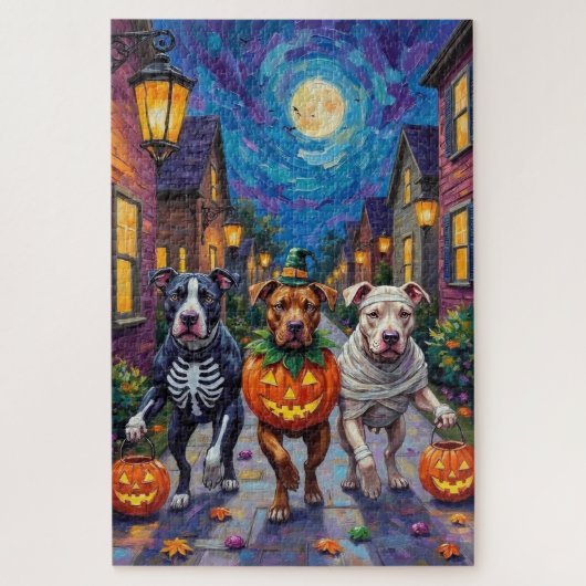 Pitbull-honden die langs de deuren gaan met Hallow Legpuzzel (Verticaal)