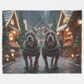 Pitbull Honden Kerst Sneeuw Vakantie Fleece Deken (Voorkant (Horizontaal))