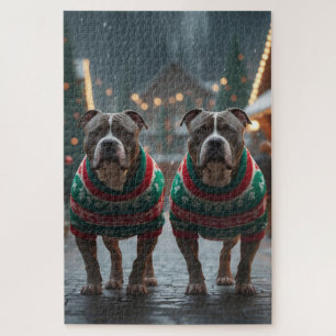 Pitbull Honden Kerst Sneeuw Vakantie Legpuzzel