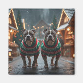 Pitbull Honden Kerst Sneeuw Vakantie Magneet (Voorkant)