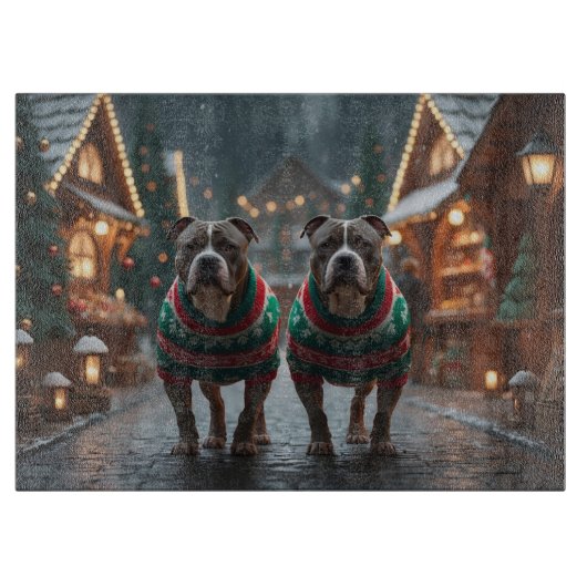 Pitbull Honden Kerst Sneeuw Vakantie Snijplank (Voorkant)
