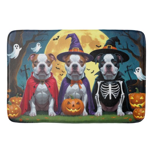 Pitbull Honden Pompoen Halloween Grappig Badmat (Voorkant)