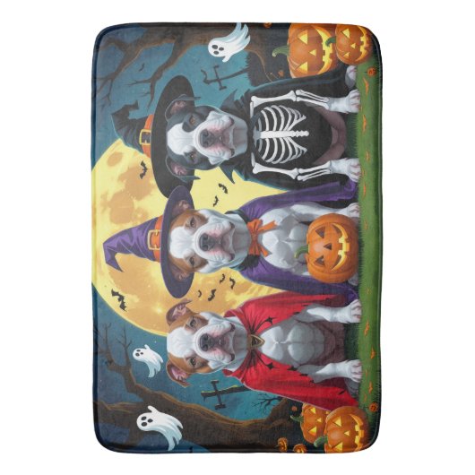 Pitbull Honden Pompoen Halloween Grappig Badmat (Voorkant Verticaal)