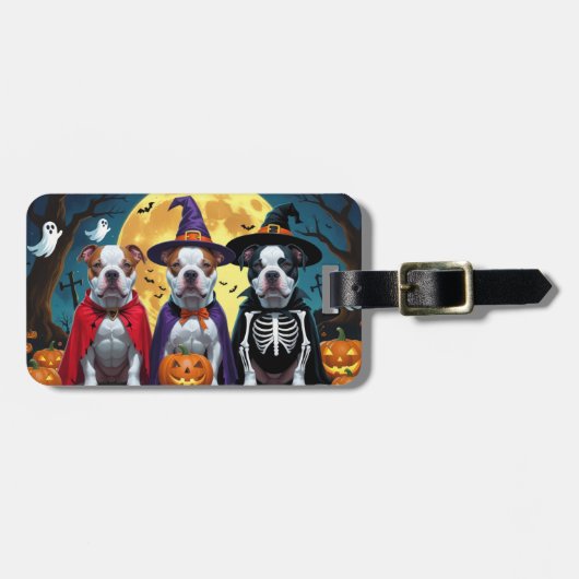 Pitbull Honden Pompoen Halloween Grappig Bagagelabel (Voorkant horizontaal)