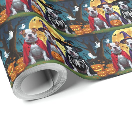 Pitbull Honden Pompoen Halloween Grappig Cadeaupapier (Rol Hoek)