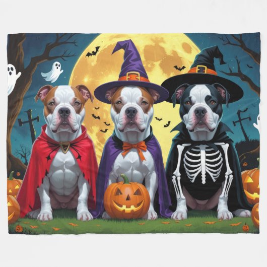 Pitbull Honden Pompoen Halloween Grappig Fleece Deken (Voorkant (Horizontaal))