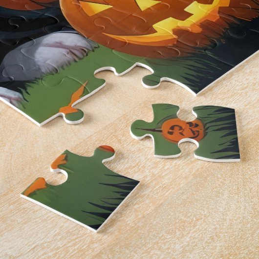 Pitbull Honden Pompoen Halloween Grappig Legpuzzel (Zijkant)