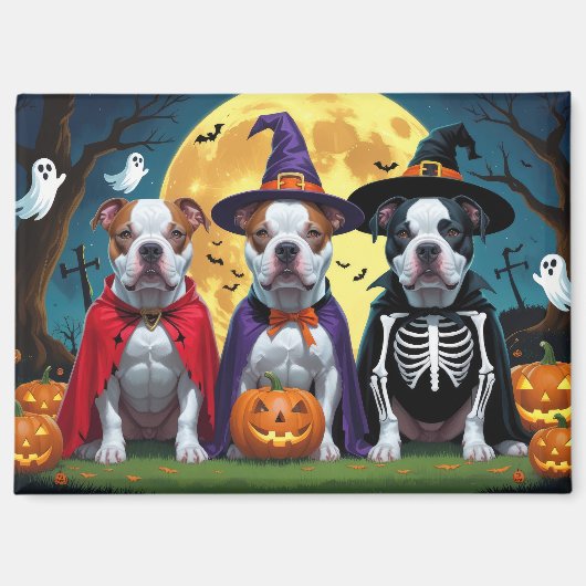 Pitbull Honden Pompoen Halloween Grappig Magneet (Voorkant)