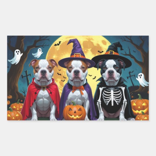 Pitbull Honden Pompoen Halloween Grappig Rechthoekige Sticker (Voorkant)