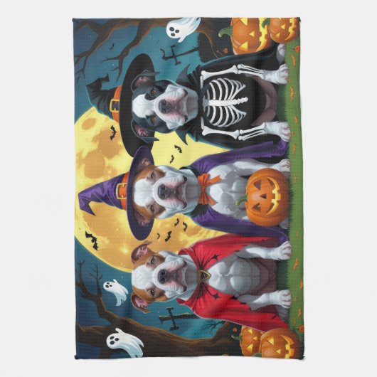 Pitbull Honden Pompoen Halloween Grappig Theedoek (Verticaal)