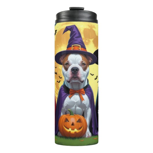 Pitbull Honden Pompoen Halloween Grappig Thermosbeker (Voorkant)