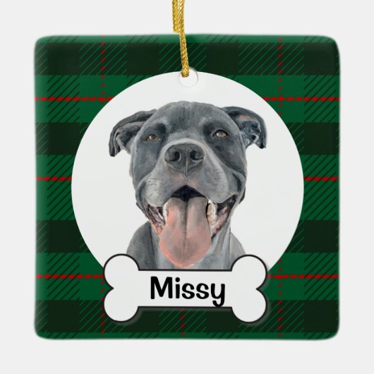 Pitbull-hondornament, blauw Staffy-ornament Keramisch Ornament (Voorkant)