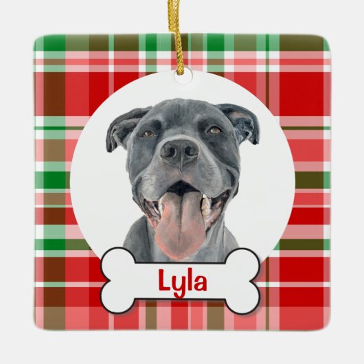 Pitbull-hondornament, blauwe Staffy-ornament Keramisch Ornament (Voorkant)