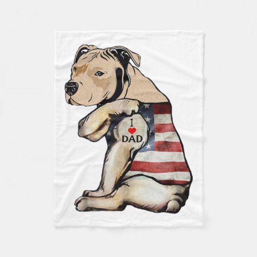 Pitbull I houdt van pap Tattoo vaderdag Fleece Deken (Voorkant)