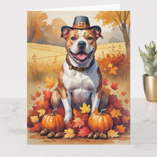 Pitbull in Autumn verlaat Thanksgiving Kaart (Kleine Plant)
