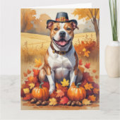 Pitbull in Autumn verlaat Thanksgiving Kaart (Voorkant)
