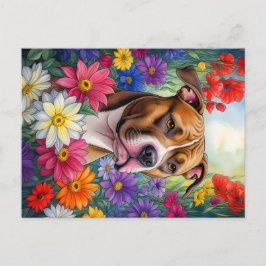 Pitbull in de bloementuin briefkaart