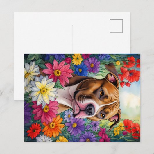 Pitbull in de bloementuin briefkaart (Voorkant / Achterkant)