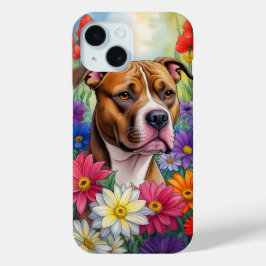 Pitbull in de bloementuin iPhone 15 case