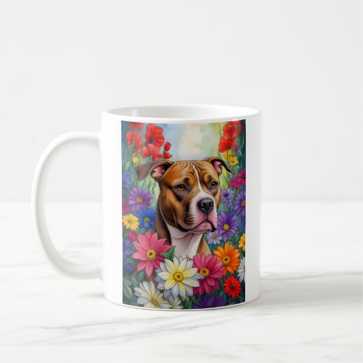 Pitbull in de bloementuin koffiemok (Links)