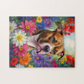 Pitbull in de bloementuin legpuzzel (Horizontaal)