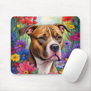 Pitbull in de bloementuin muismat