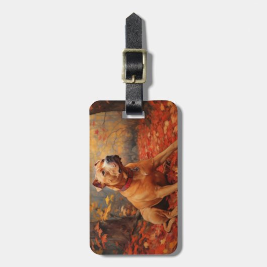 Pitbull in de herfst laat Herfst inspireren Bagagelabel (Voorkant verticaal)