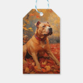 Pitbull in de herfst laat Herfst inspireren Cadeaulabel (Achterkant)