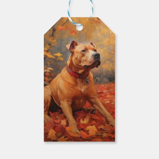 Pitbull in de herfst laat Herfst inspireren Cadeaulabel (Achterkant)